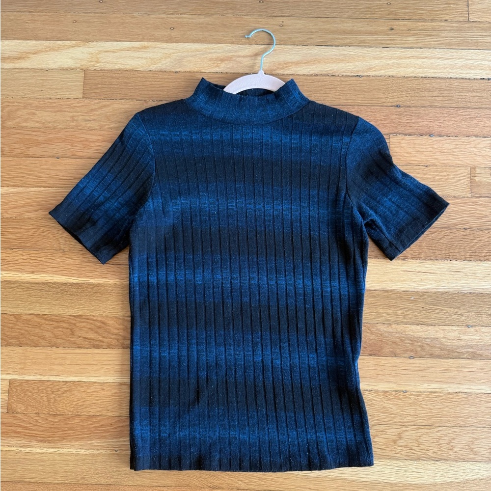 Aqua Black and Blue Ribbed Turtleneck